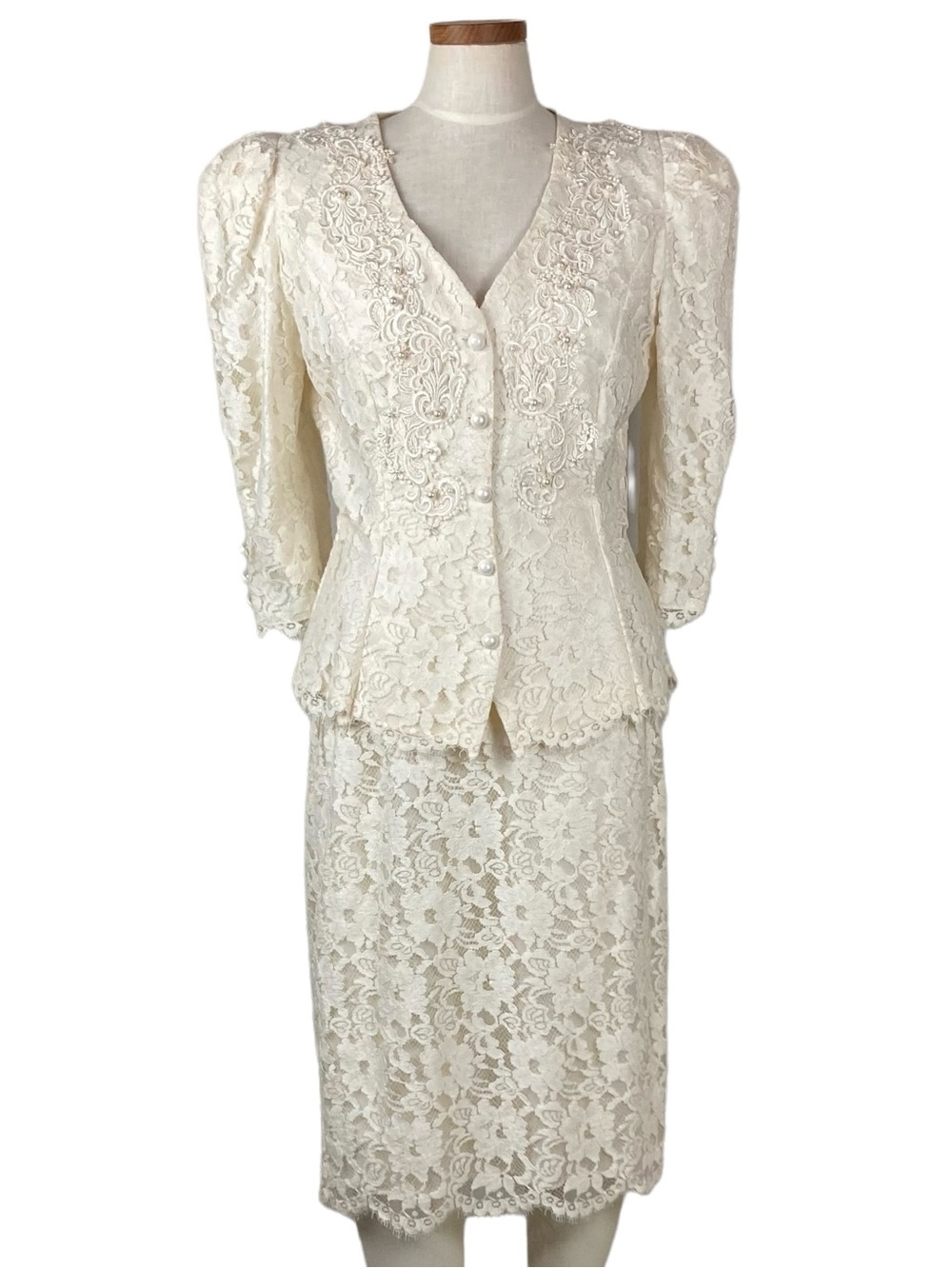 Vintage Cachet By Bari Protas Lace Skirt Suit  Sz S-M